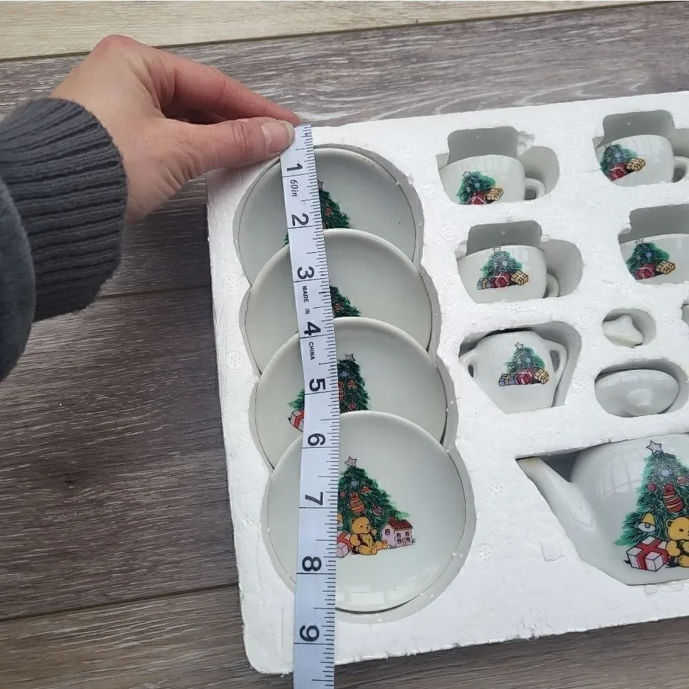 Vintage Childs 17 Piece Porcelain Christmas Tea Set Christmas trees